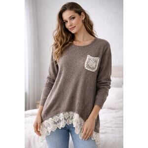 2 for 1 Areve Sweater Angora Blend Brown with Lace M\L